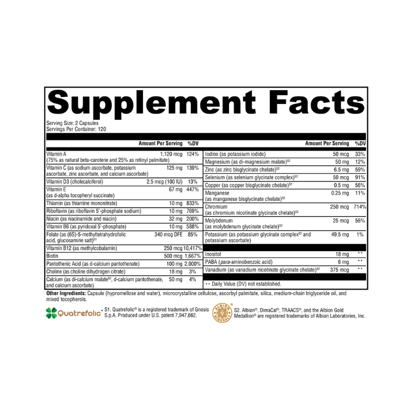 ActivNutrients without Iron 240 Capsules Supplement Facts