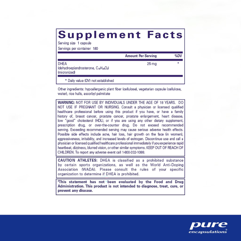 DHEA 25mg 180ct Supplement Facts