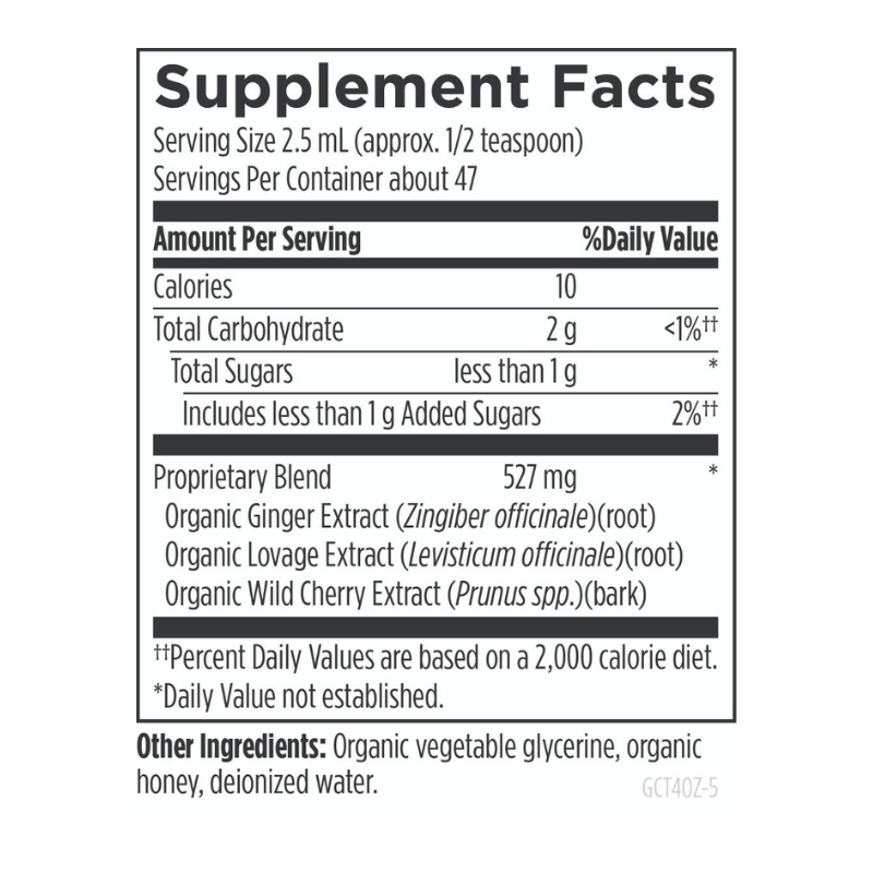 Ginger-Tussin Organic Syrup Supplement Facts
