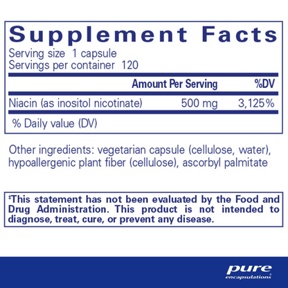 Niacitol (no-flush niacin) 500mg 120's Supplement Facts