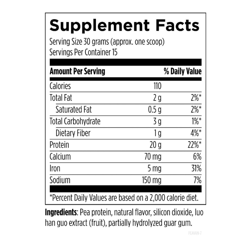 PURE PEA Vanilla Protein Supplement Facts