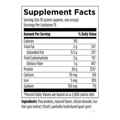 PURE PEA Vanilla Protein Supplement Facts